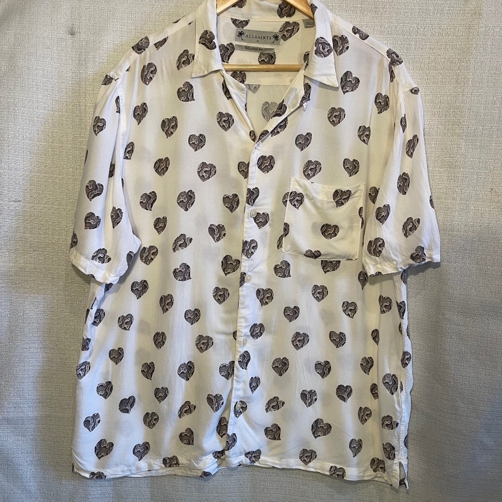 All Saints leapard print Heart Print Button Up Shirt
